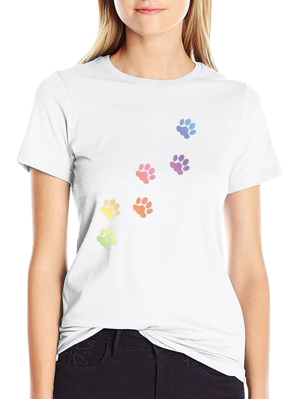 Rainbow Paw Print T-Shirt - Black