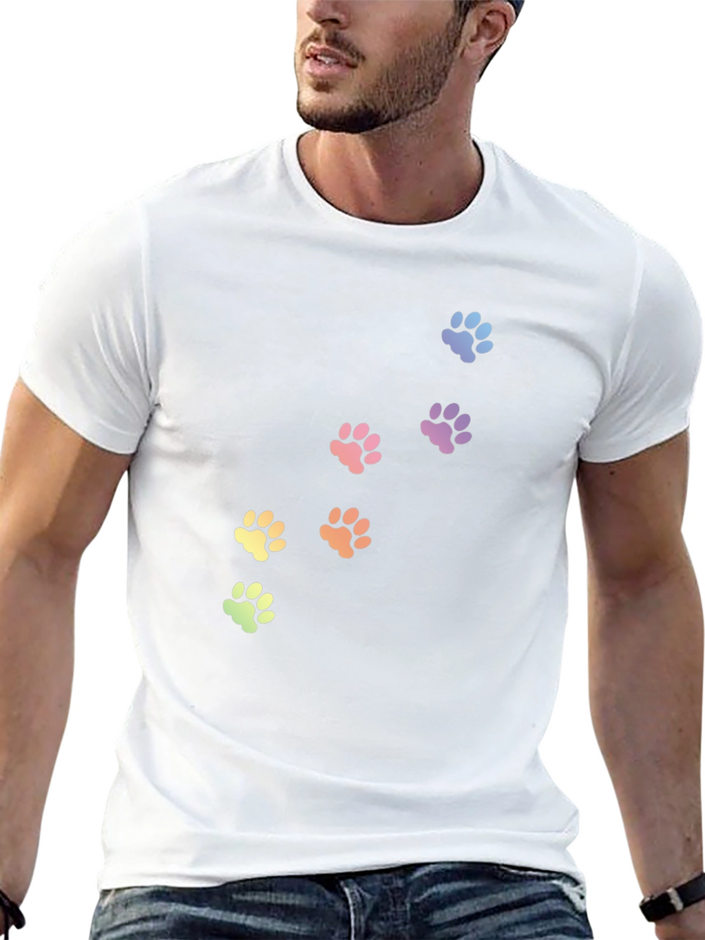 Rainbow Paw Print T-Shirt - Black