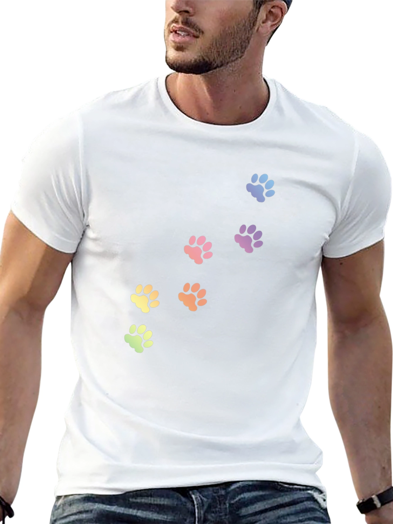Rainbow Paw Print T-Shirt - Black