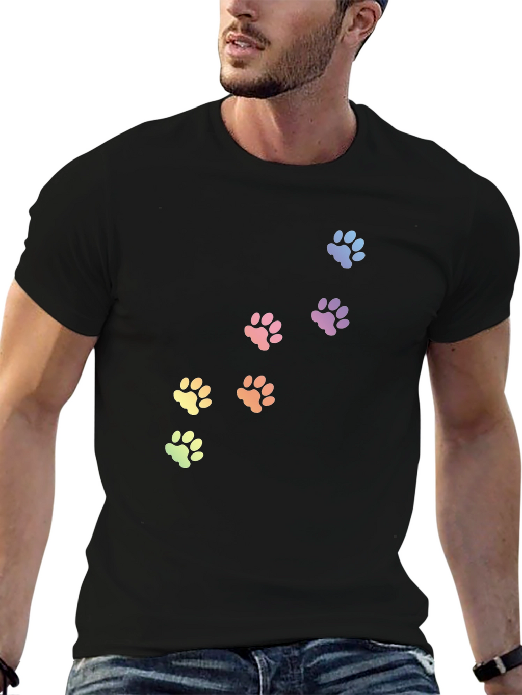 Rainbow Paw Print T-Shirt - Black