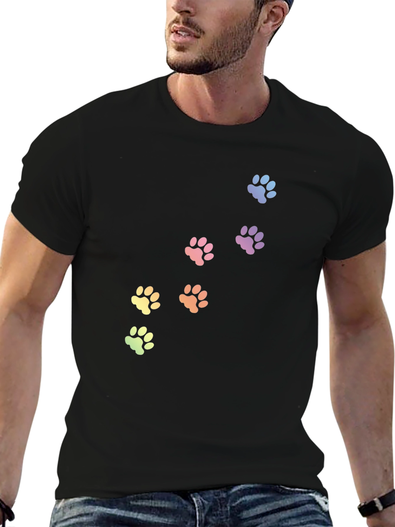 Rainbow Paw Print T-Shirt - Black
