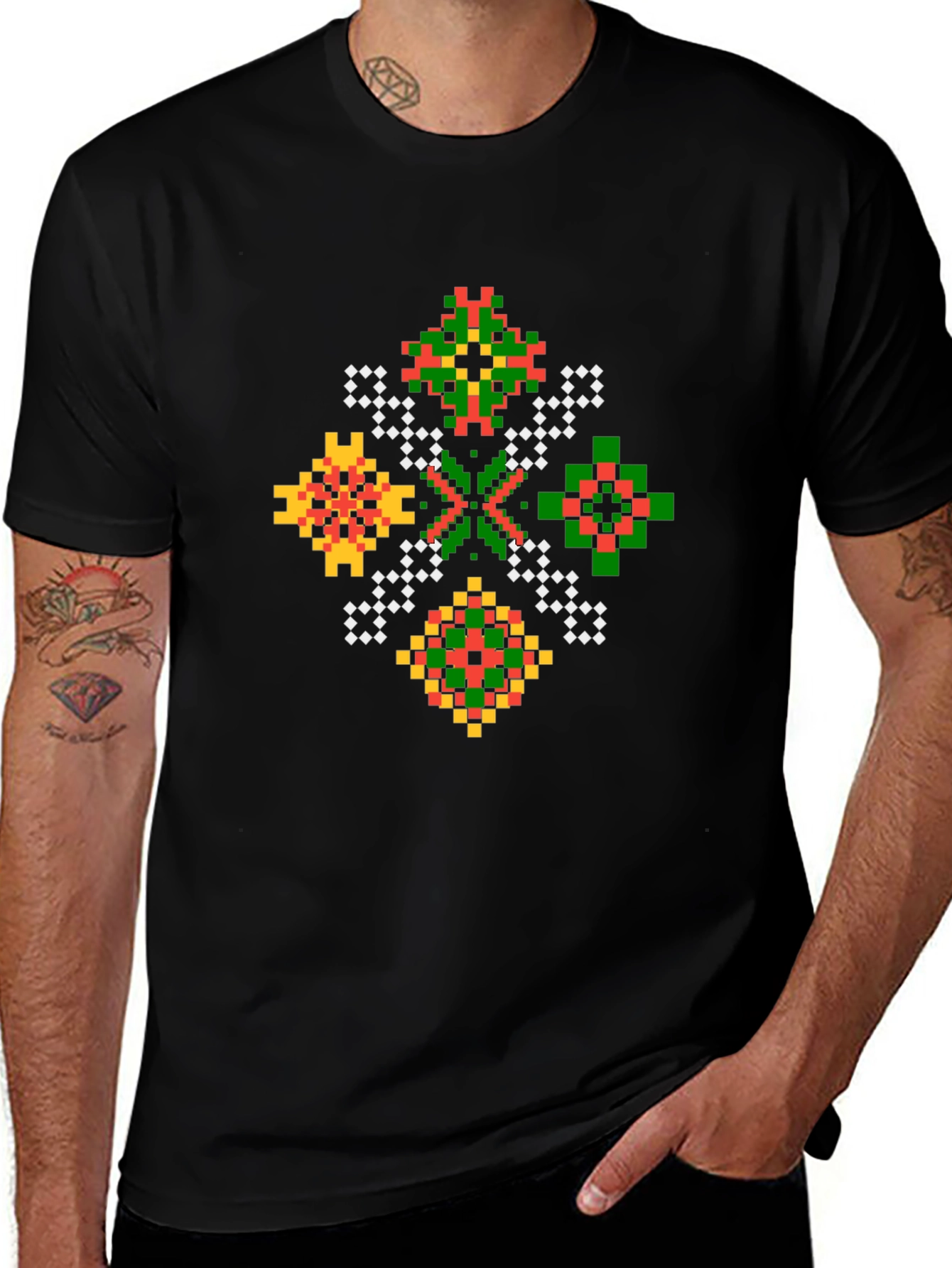 Pixel Art Geometric Black T-Shirt