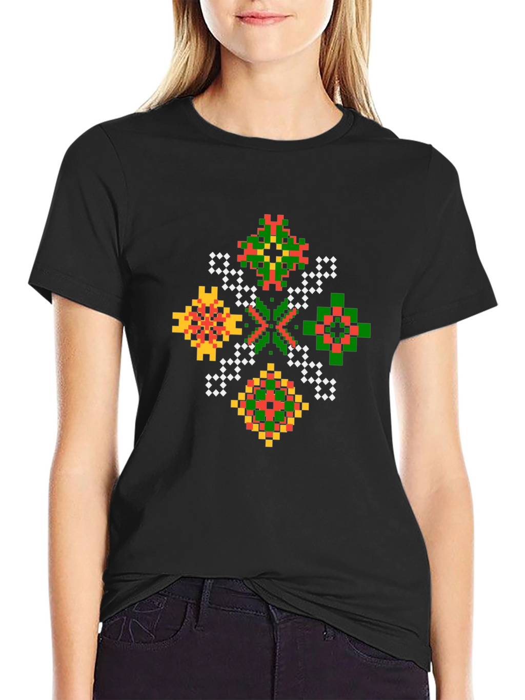 Pixel Art Geometric Black T-Shirt
