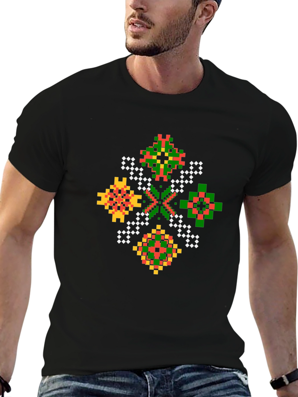 Pixel Art Geometric Black T-Shirt