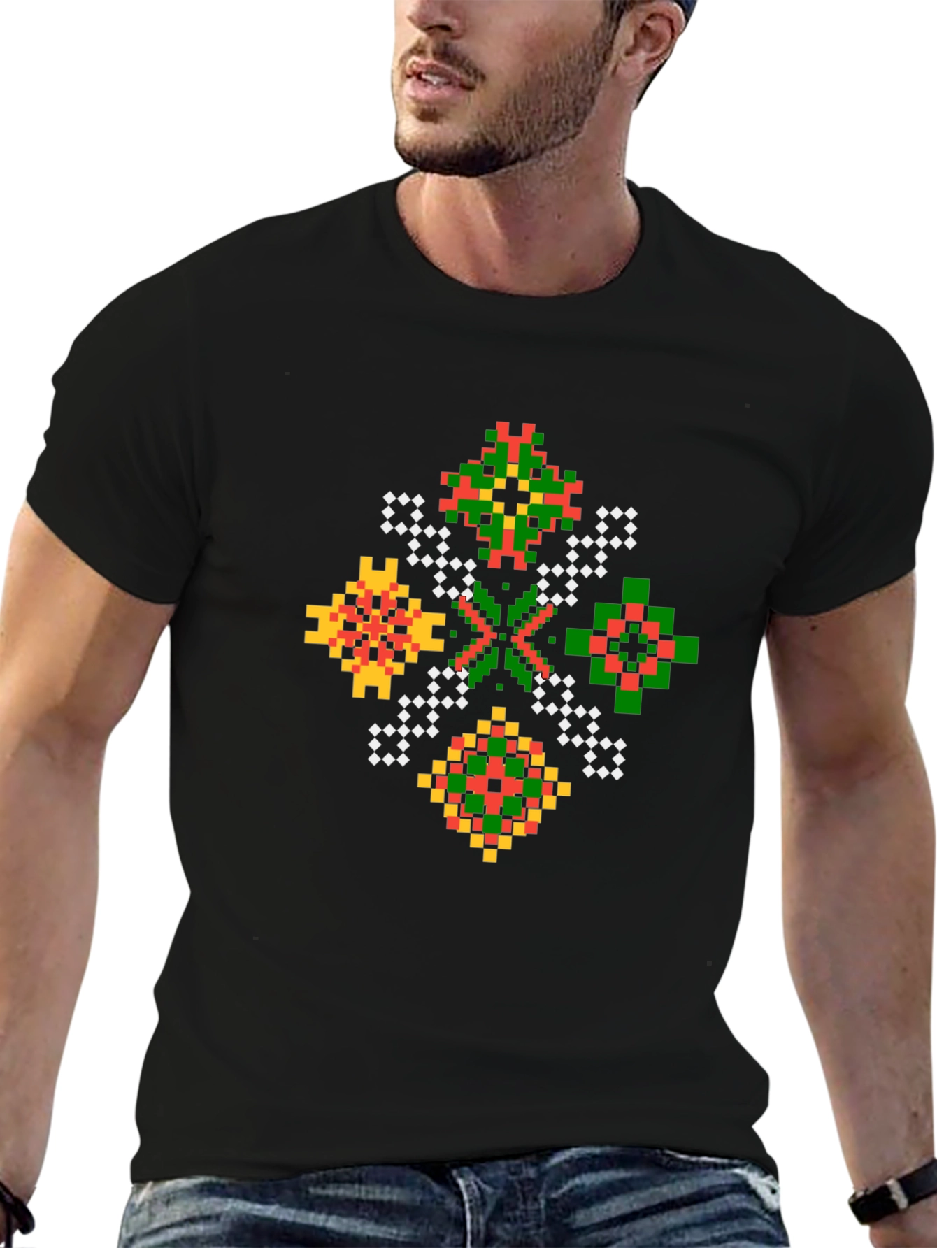 Pixel Art Geometric Black T-Shirt
