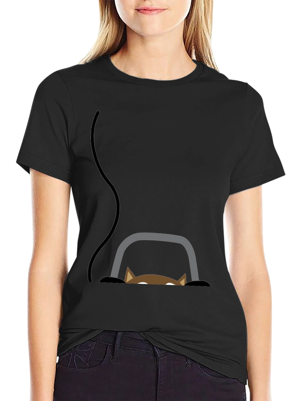 Peek-a-Boo Cat Graphic Tee - Black