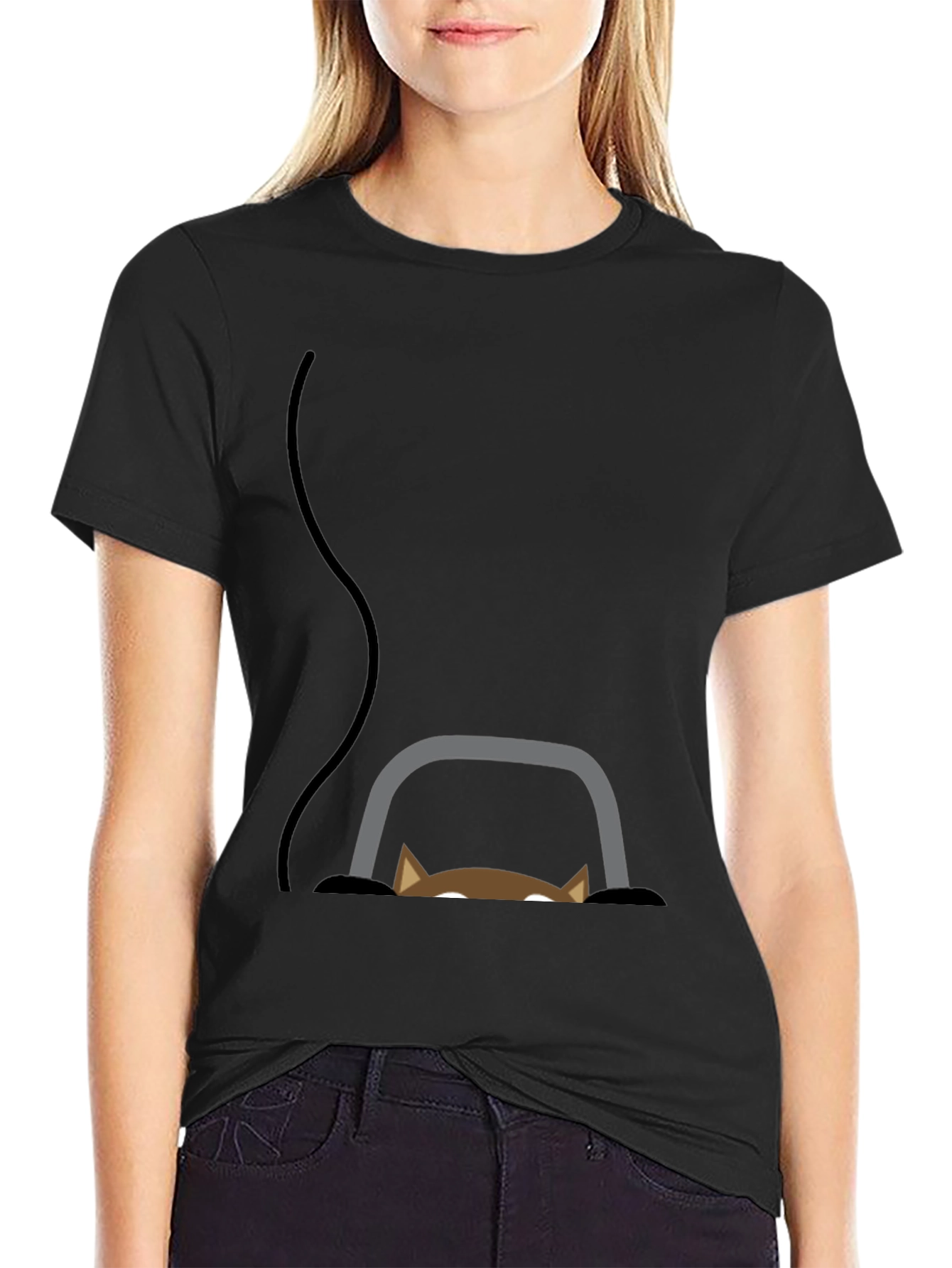 Peek-a-Boo Cat Graphic Tee - Black