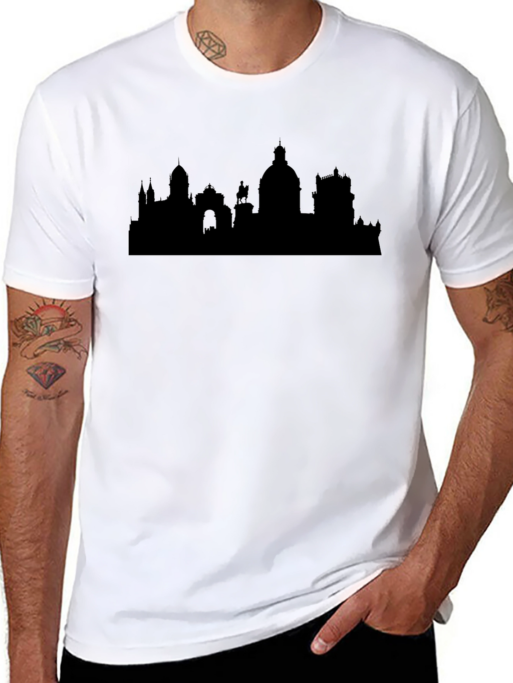 Black T-Shirt - City Skyline Silhouette Design