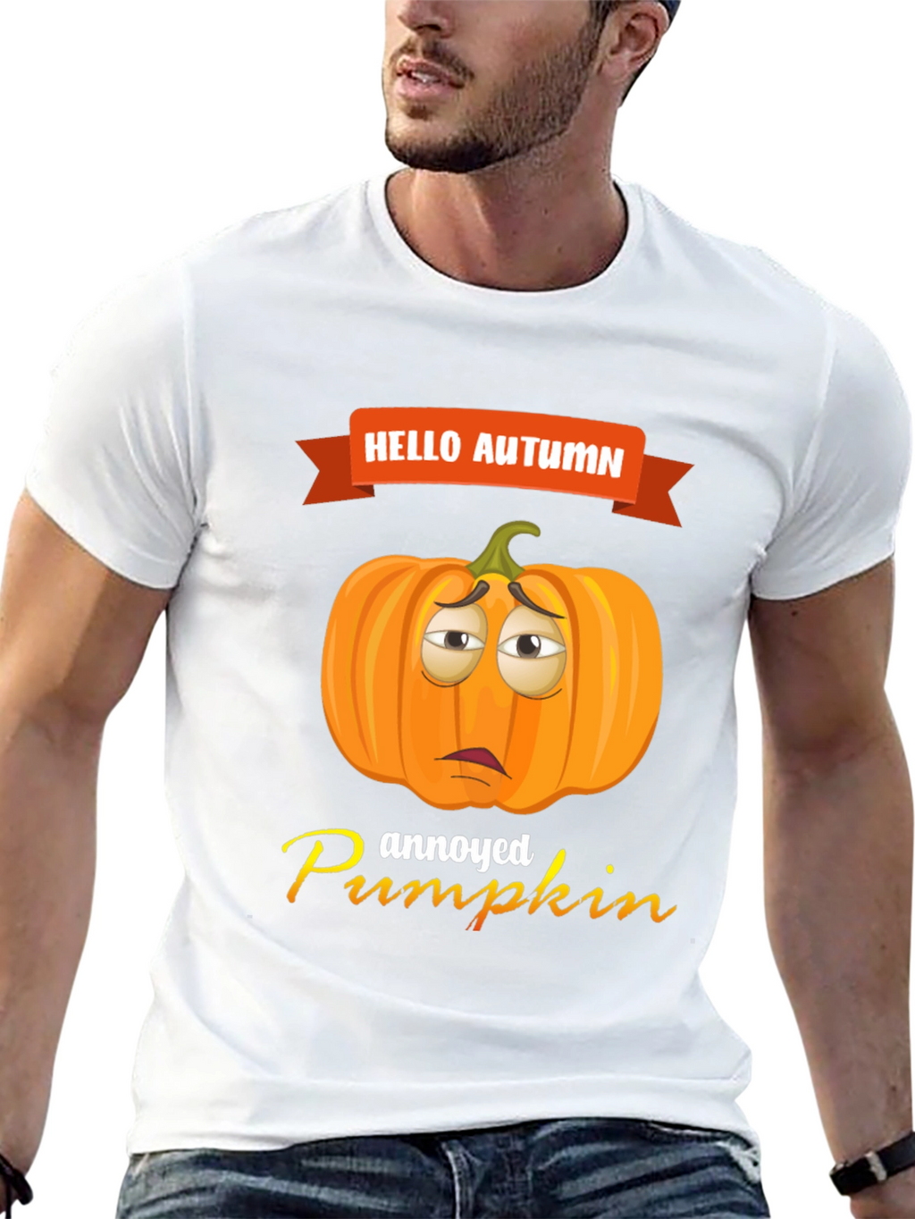 Hello Autumn Annoyed Pumpkin Graphic T-Shirt