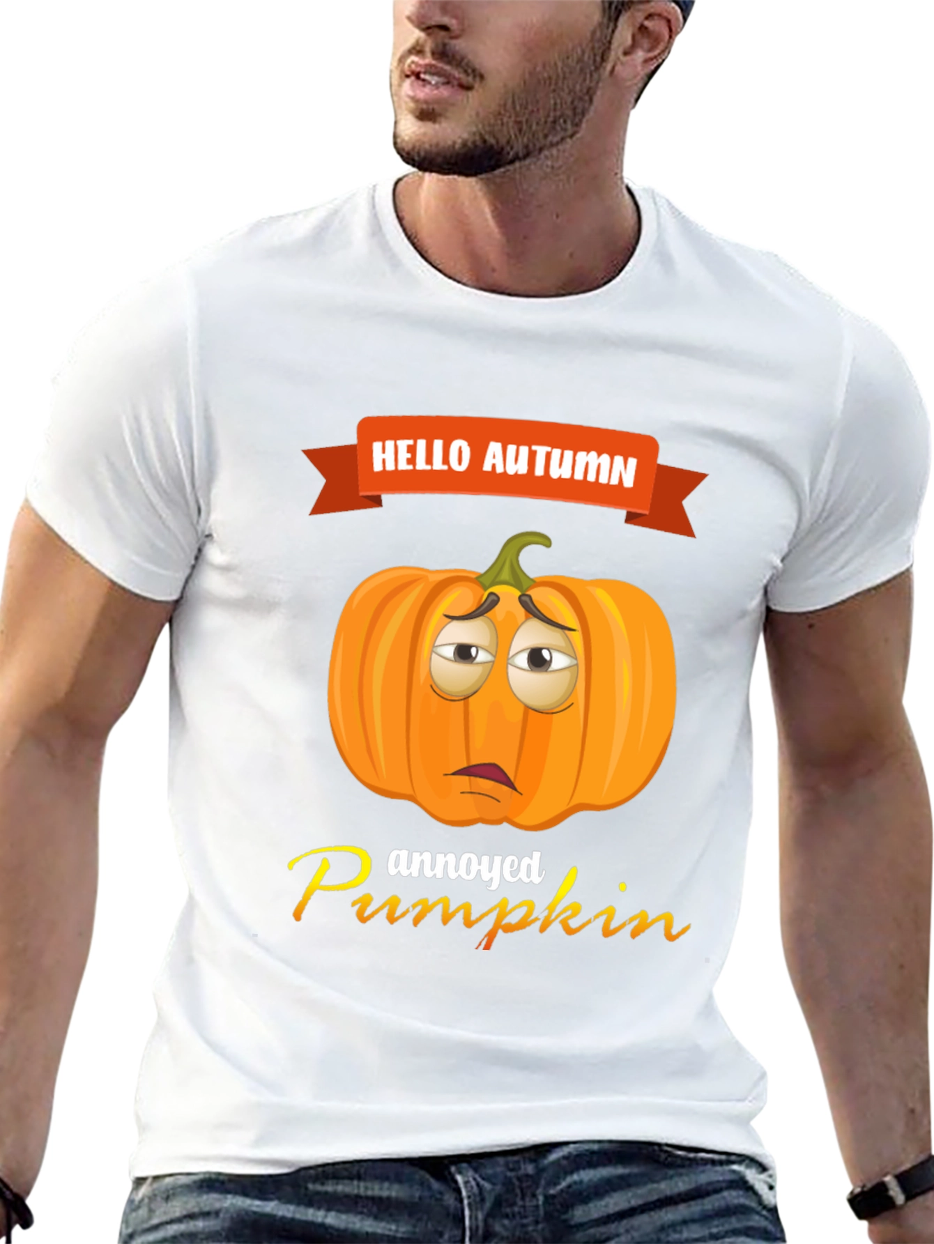Hello Autumn Annoyed Pumpkin Graphic T-Shirt