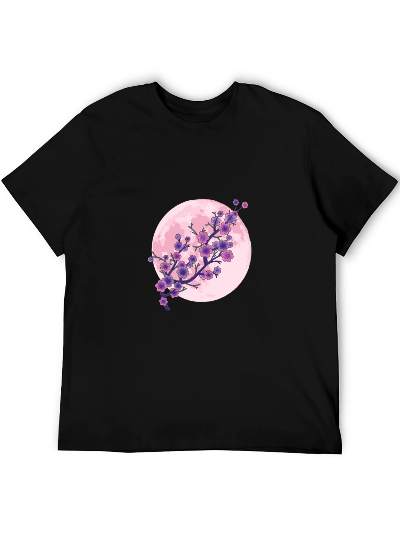 Floral Moon Graphic Tee - Black Cotton T-Shirt