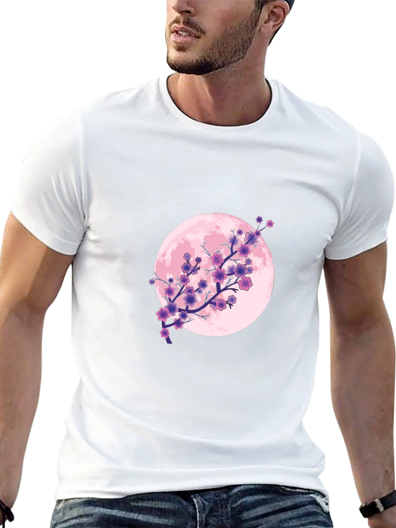 Floral Moon Graphic Tee - Black Cotton T-Shirt