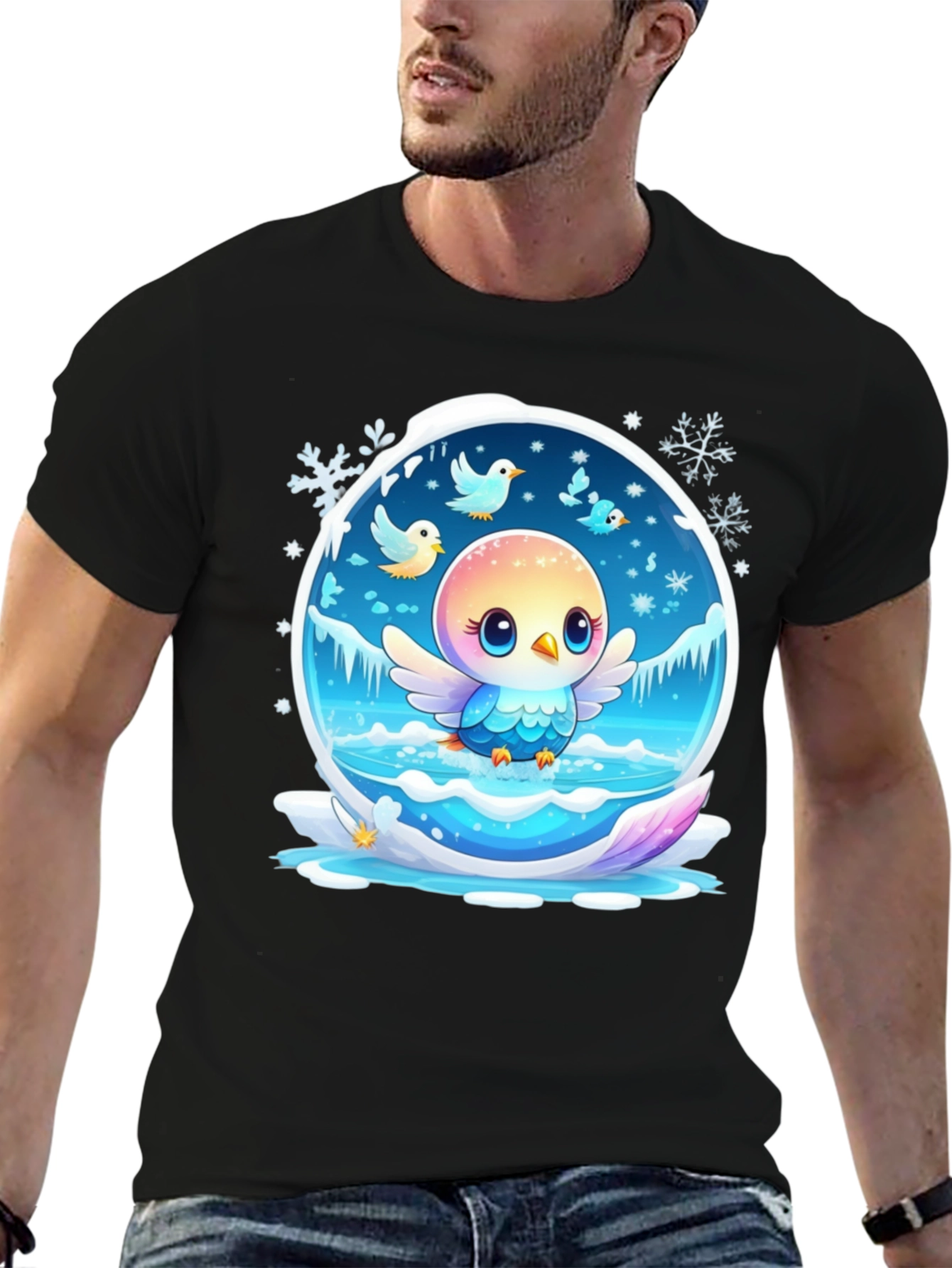 Cute Bird Snow Globe Graphic T-Shirt