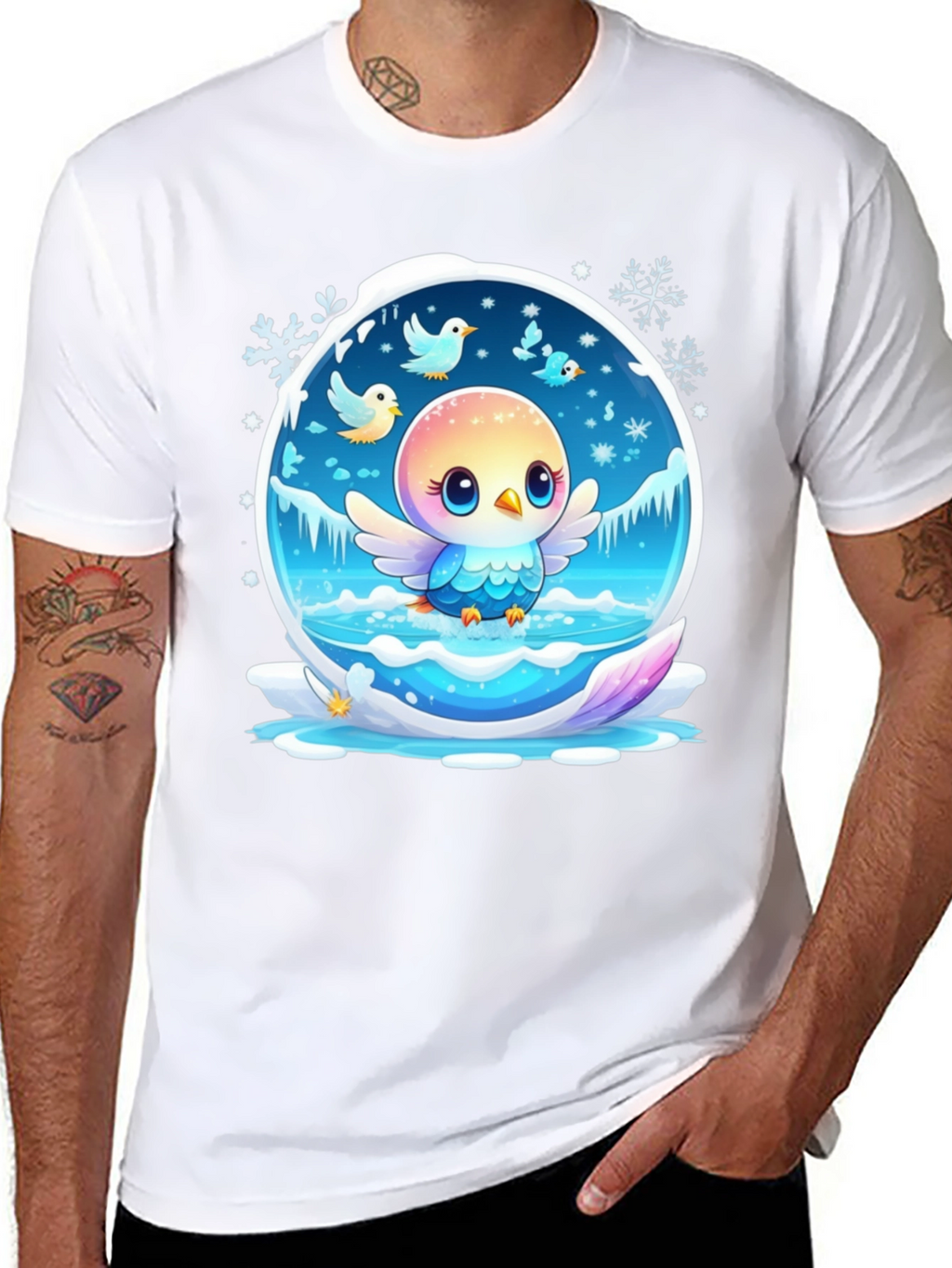Cute Bird Snow Globe Graphic T-Shirt