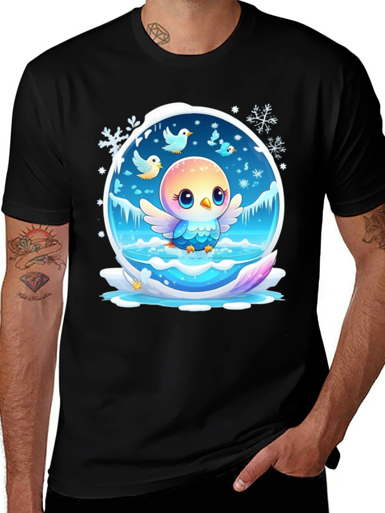Cute Bird Snow Globe Graphic T-Shirt