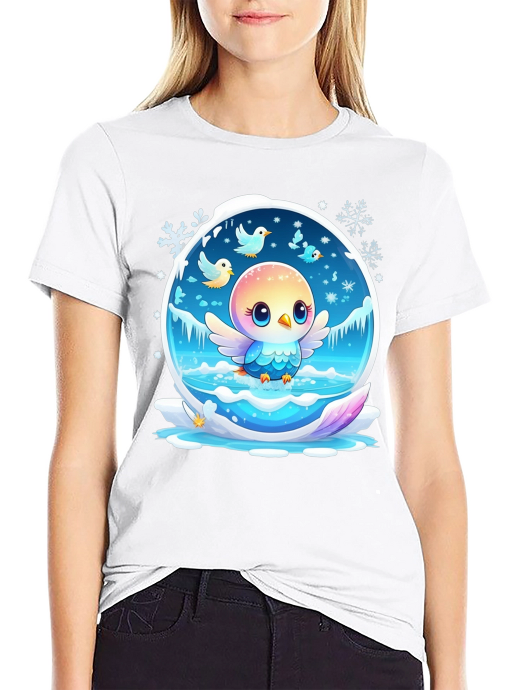 Cute Bird Snow Globe Graphic T-Shirt