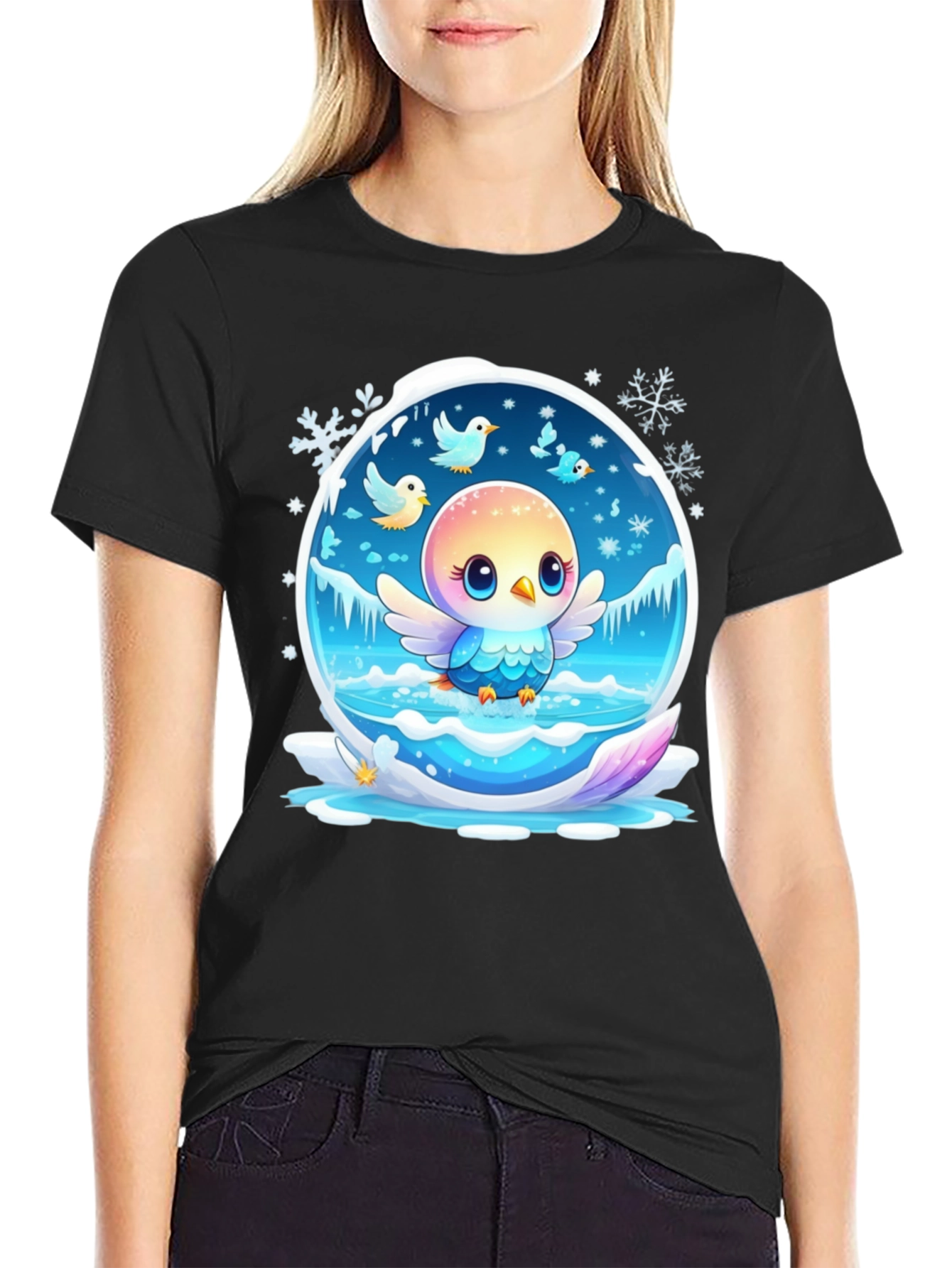 Cute Bird Snow Globe Graphic T-Shirt