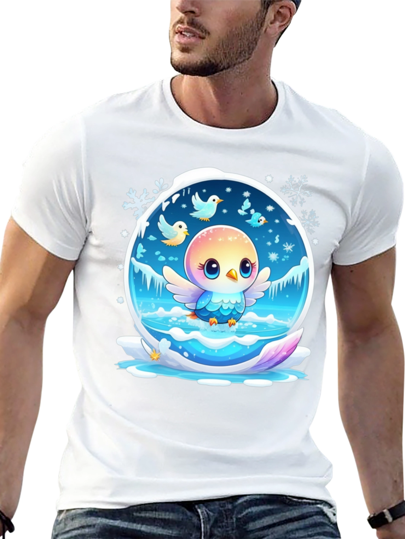 Cute Bird Snow Globe Graphic T-Shirt