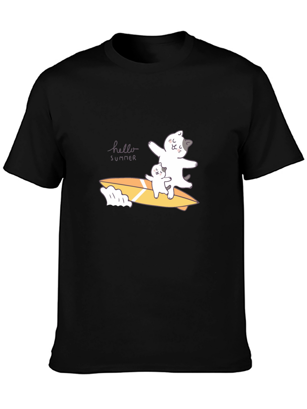 Summer Cats Surfboard Black T-Shirt