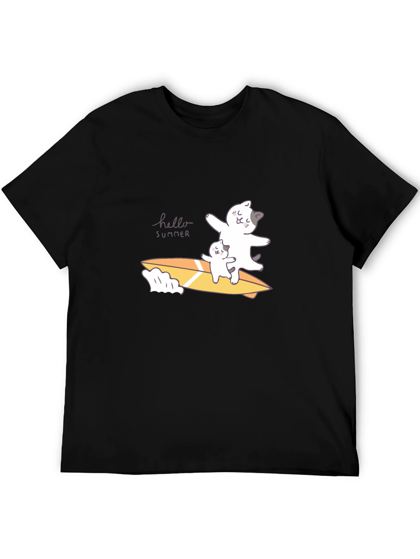 Summer Cats Surfboard Black T-Shirt
