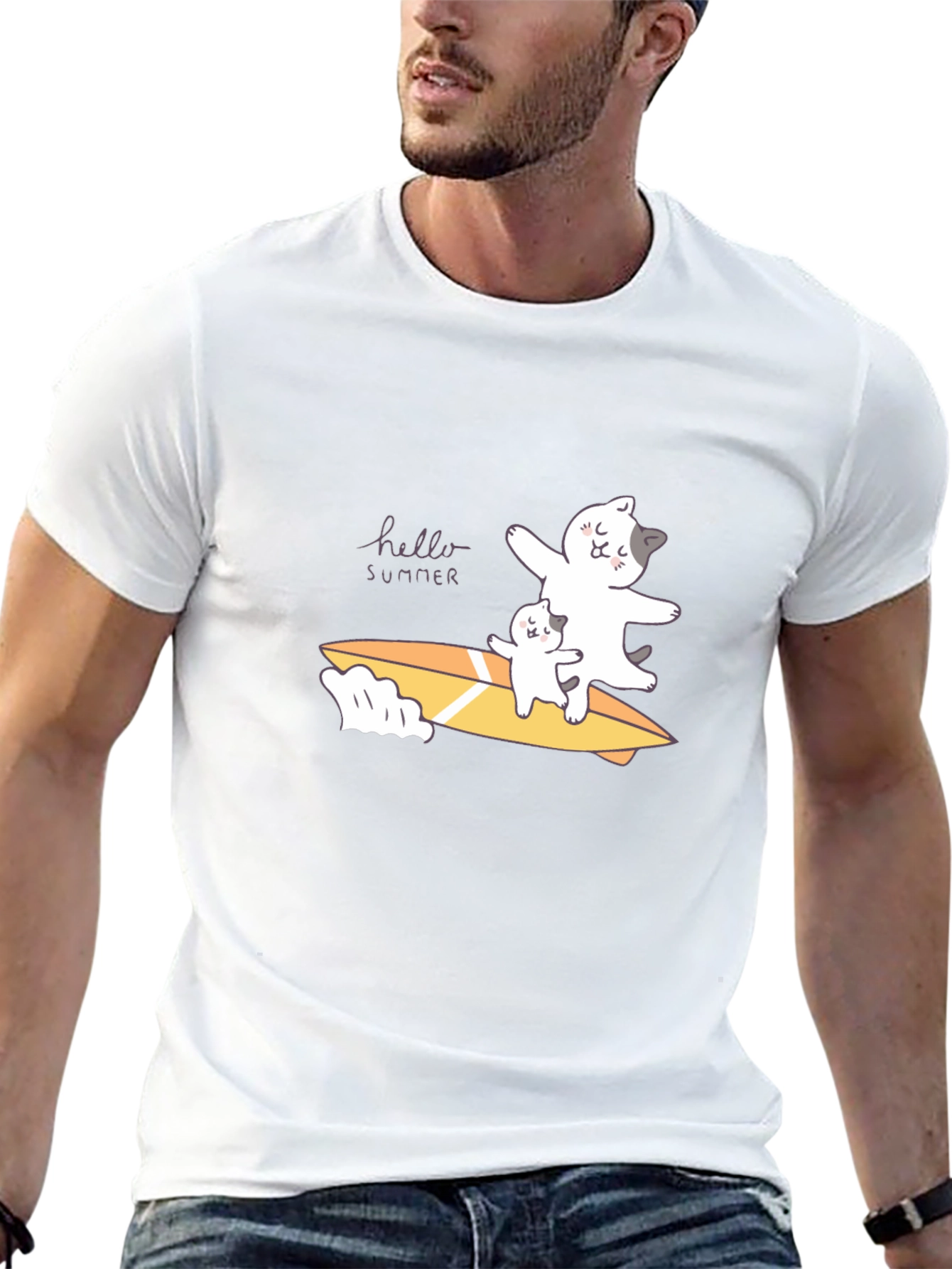 Summer Cats Surfboard Black T-Shirt
