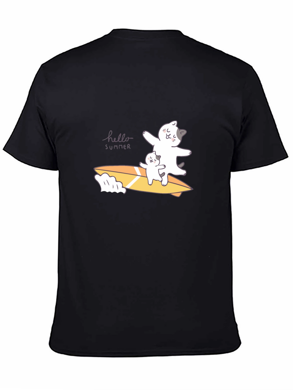Summer Cats Surfboard Black T-Shirt