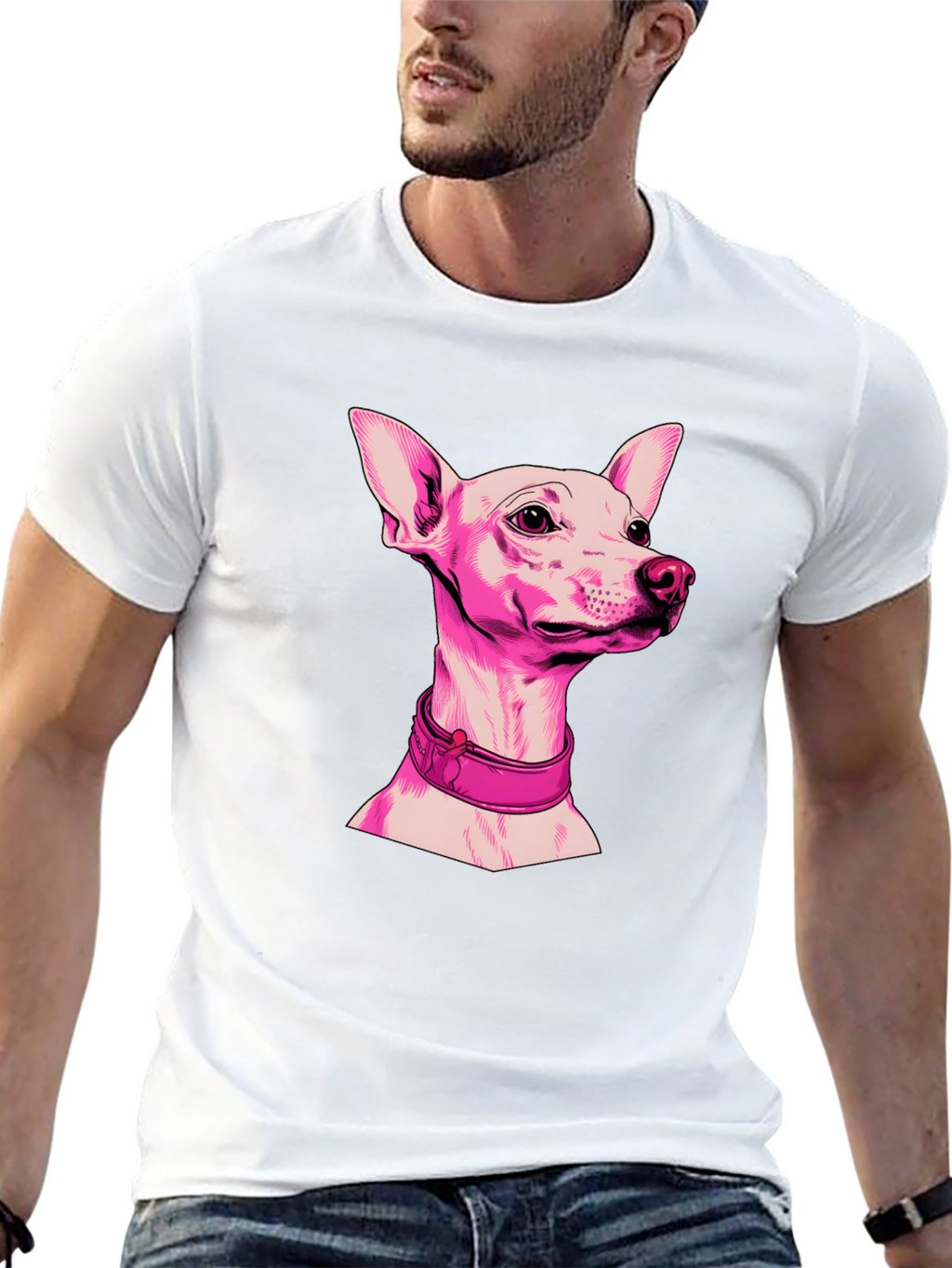 Pink Dog Graphic Black T-Shirt