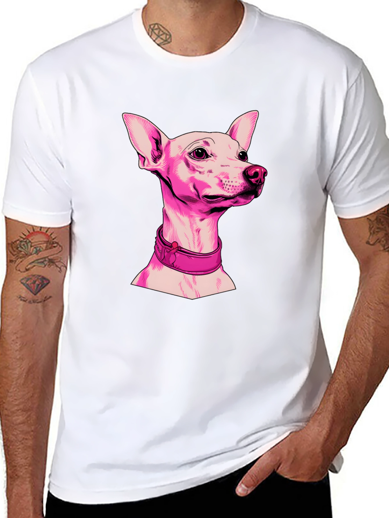 Pink Dog Graphic Black T-Shirt