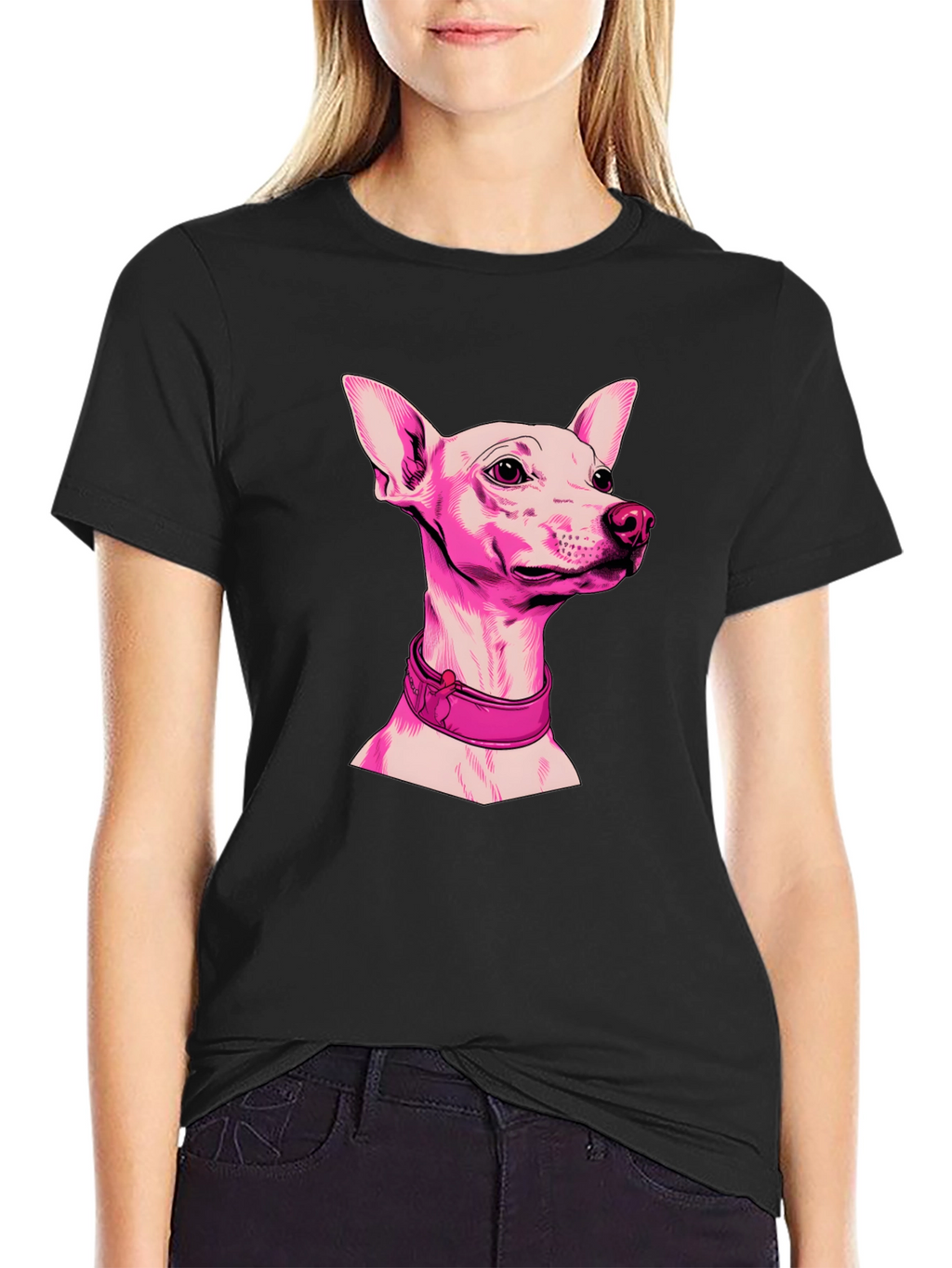Pink Dog Graphic Black T-Shirt