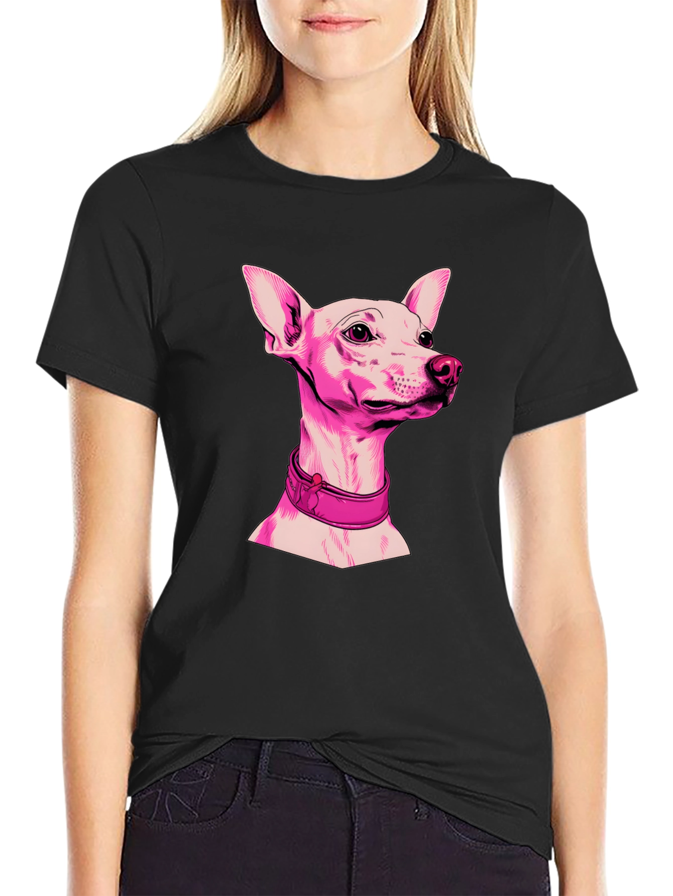 Pink Dog Graphic Black T-Shirt