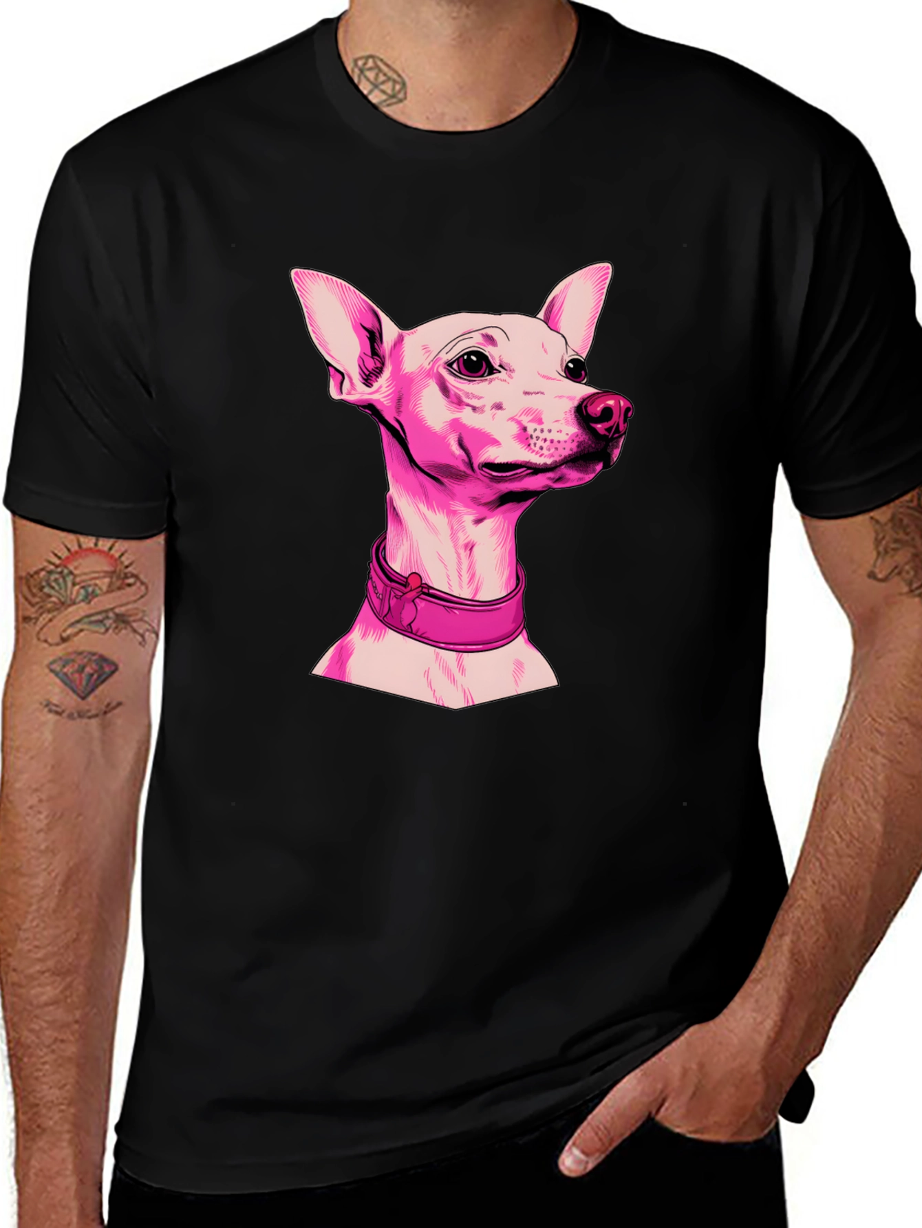 Pink Dog Graphic Black T-Shirt