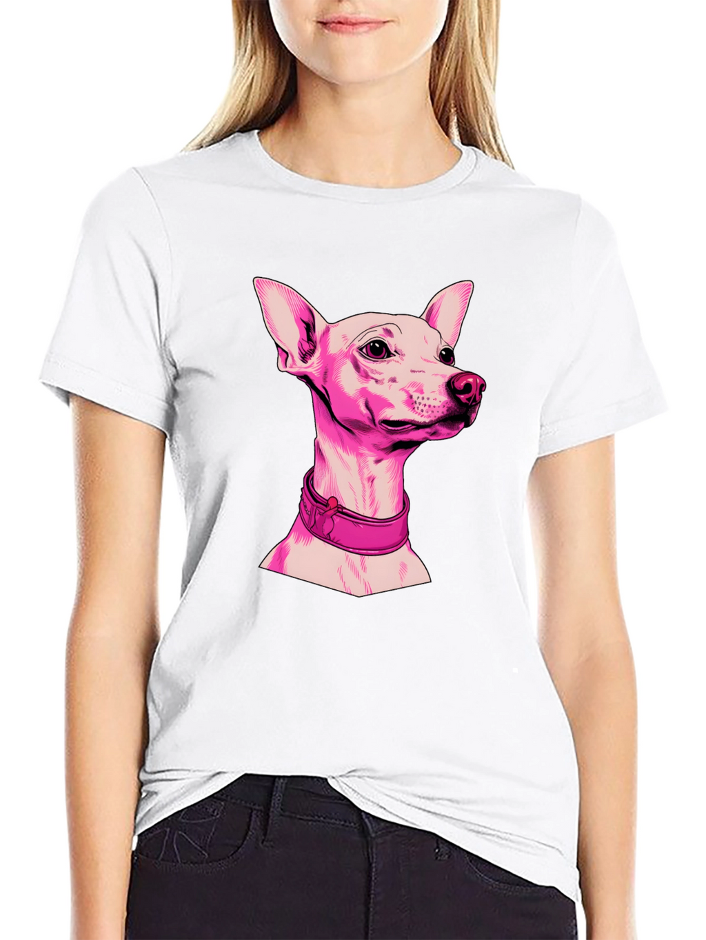 Pink Dog Graphic Black T-Shirt