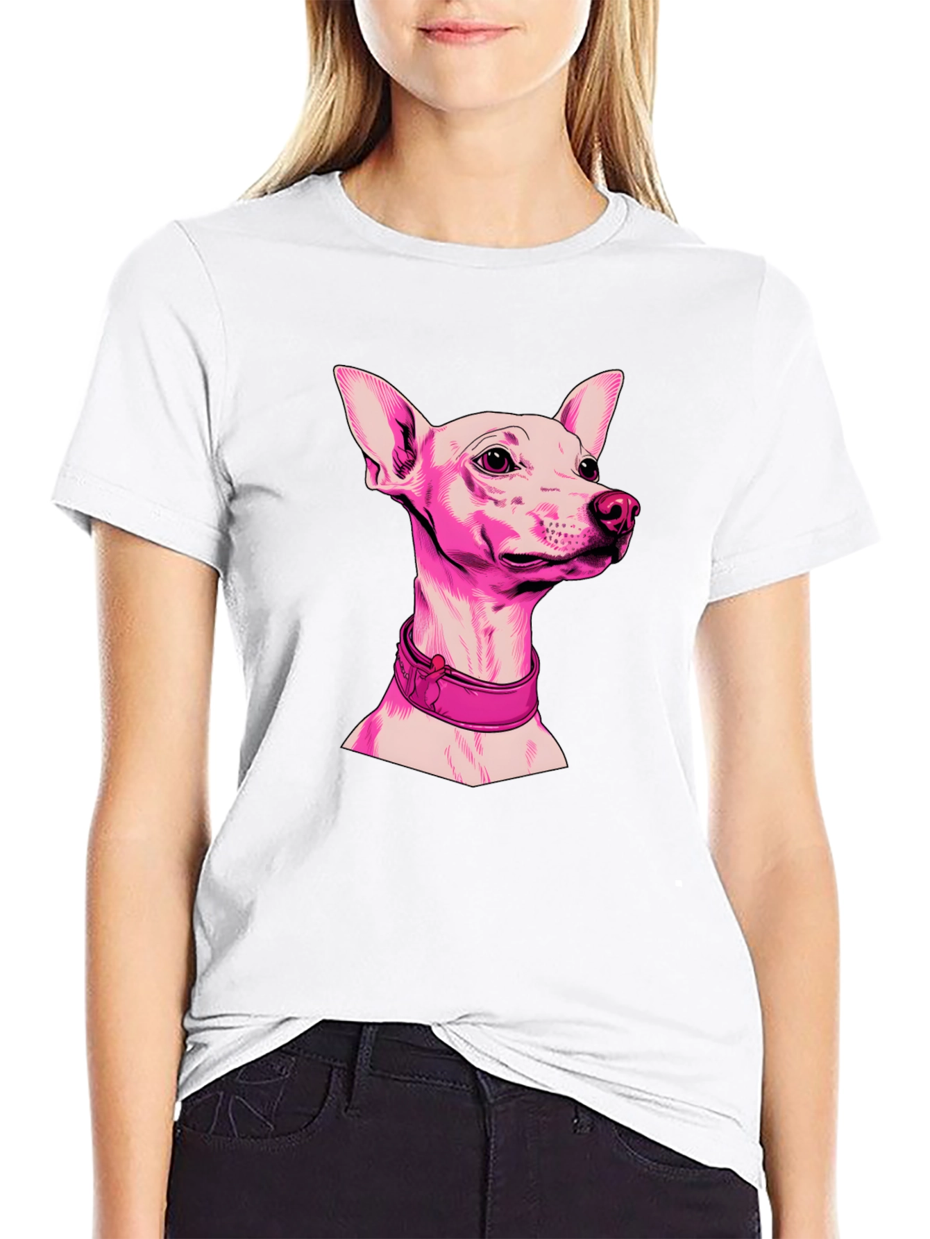 Pink Dog Graphic Black T-Shirt
