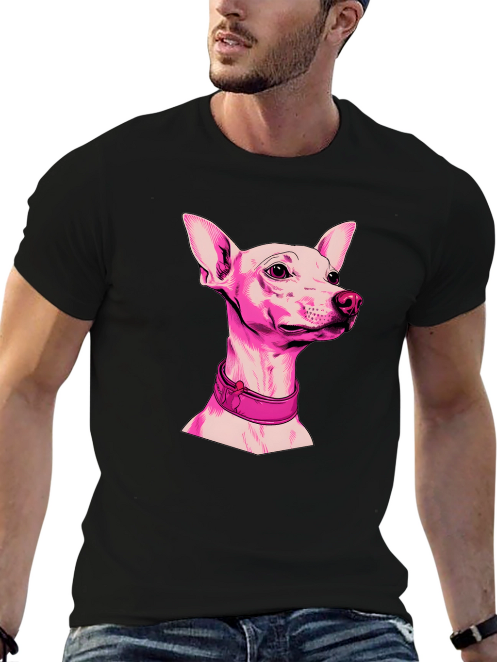 Pink Dog Graphic Black T-Shirt