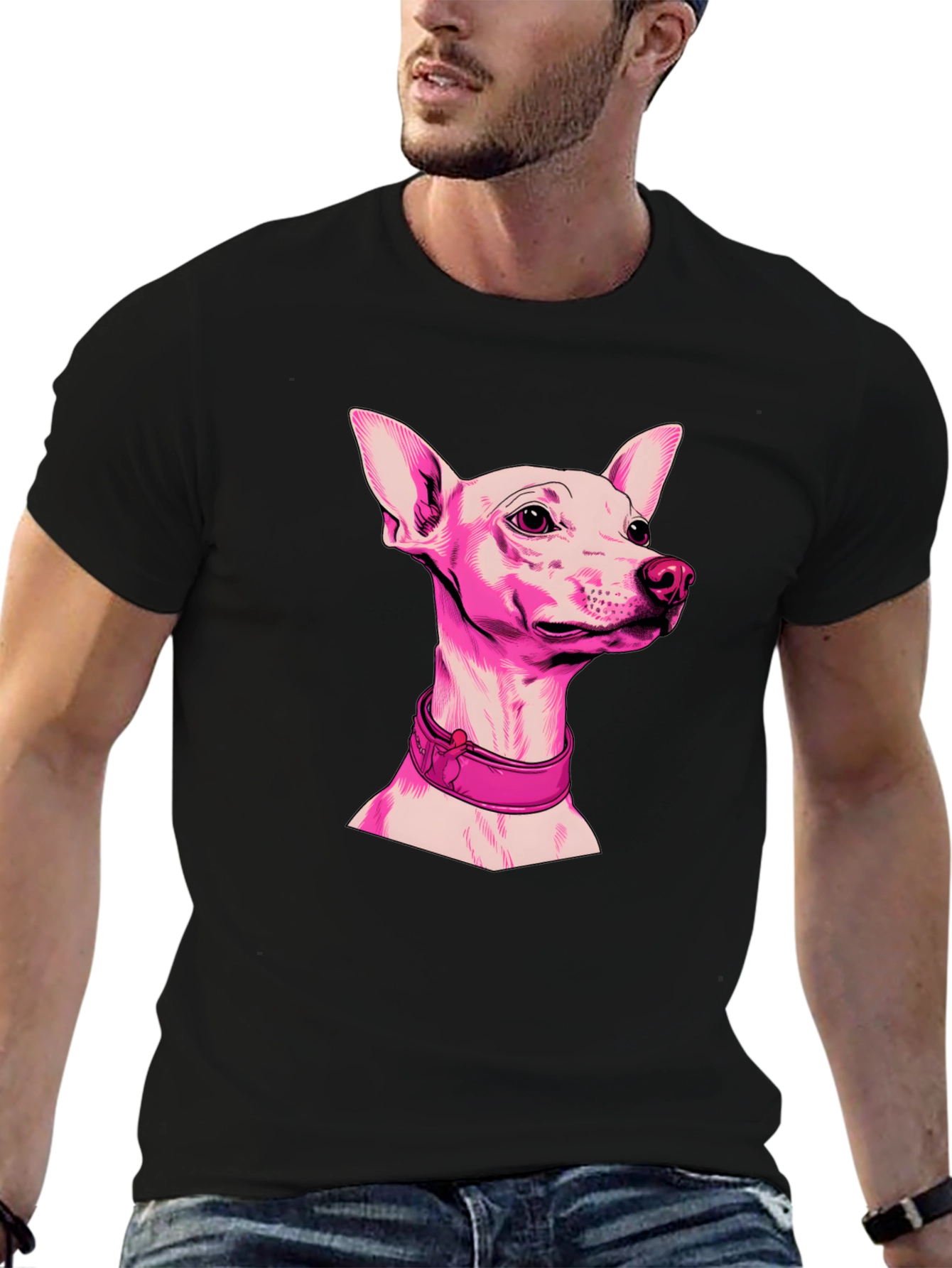Pink Dog Graphic Black T-Shirt