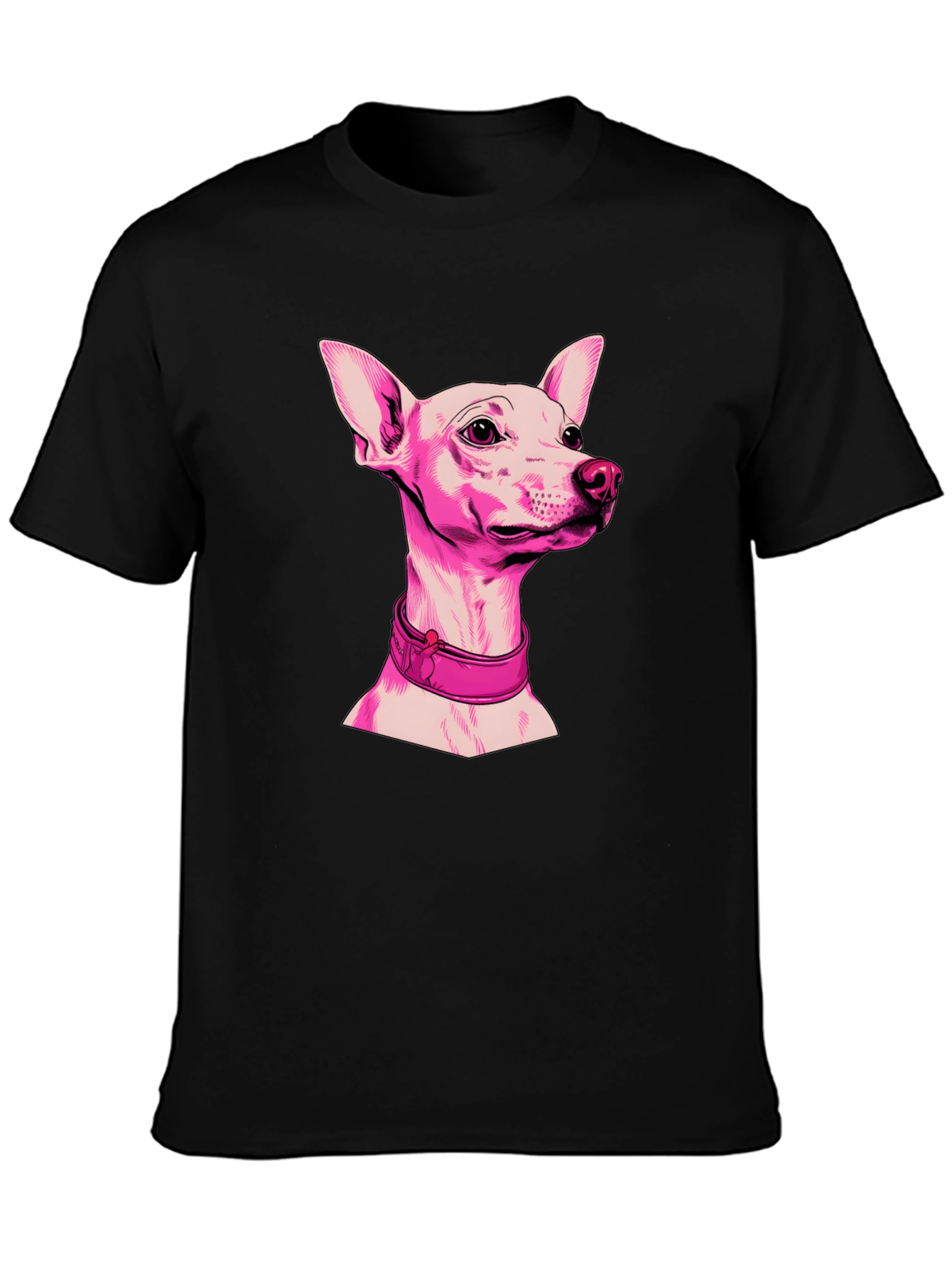Pink Dog Graphic Black T-Shirt