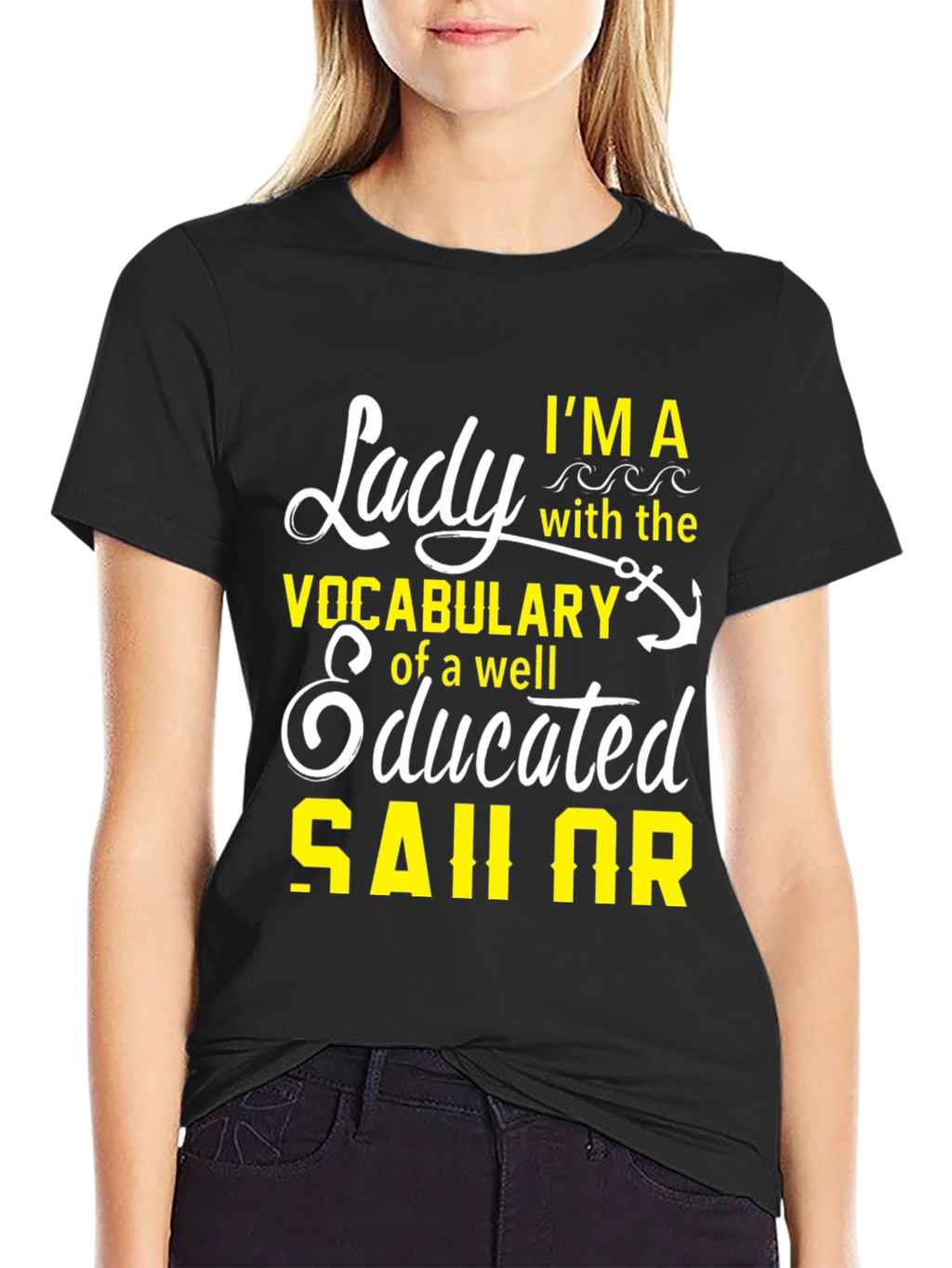 Lady Sailor Graphic T-Shirt - Black