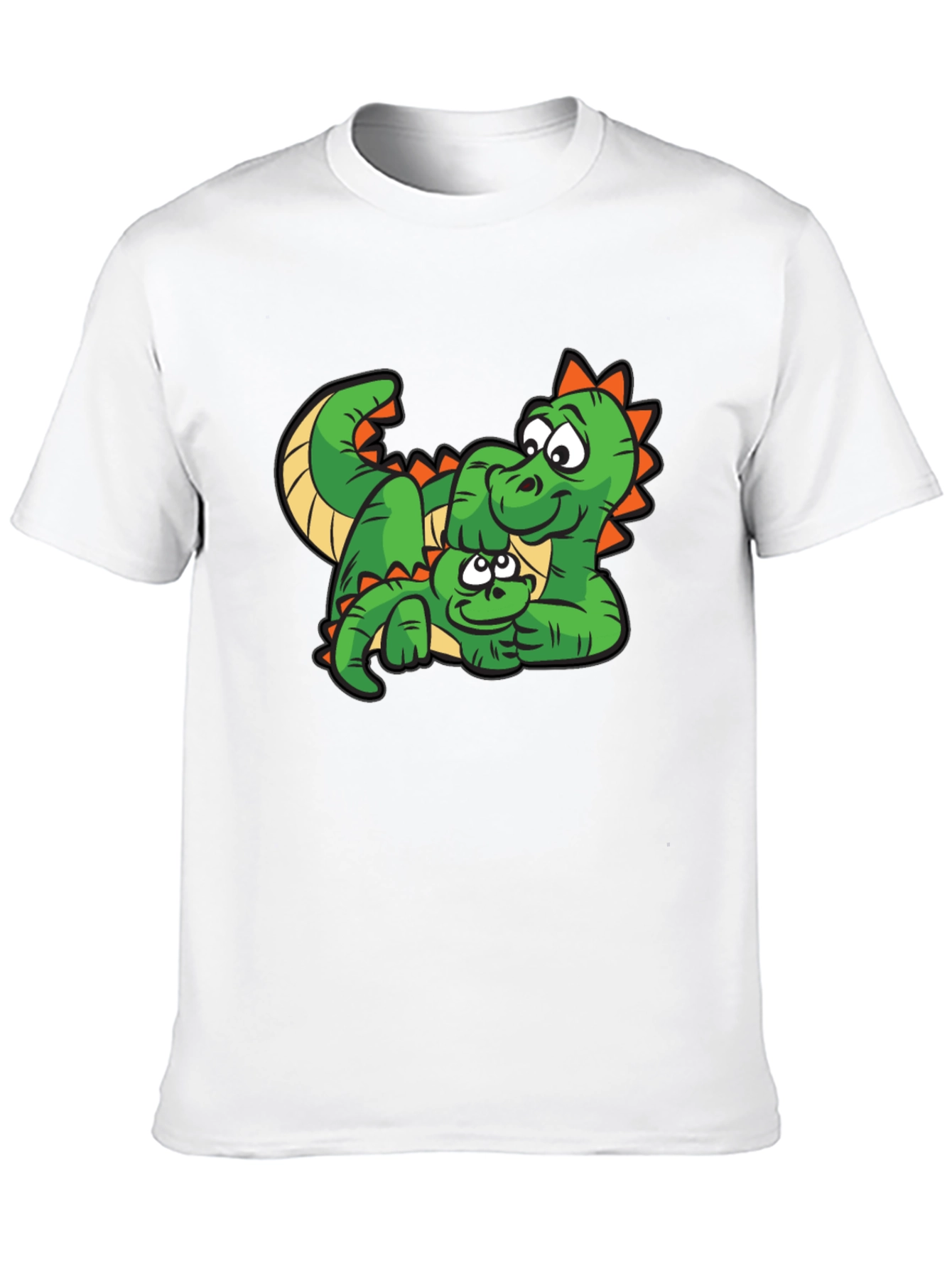 Cartoon Dinosaur Graphic Tee - Black Cotton