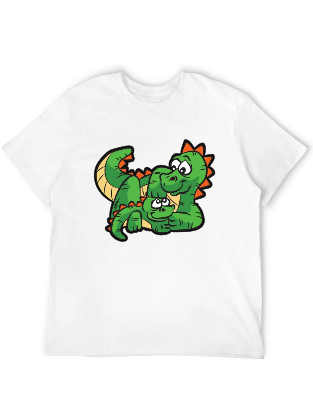 Cartoon Dinosaur Graphic Tee - Black Cotton