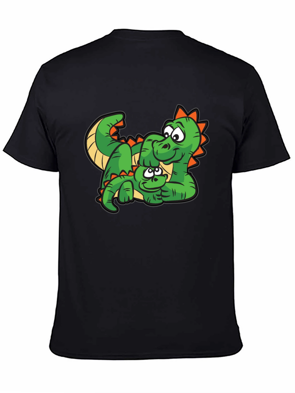 Cartoon Dinosaur Graphic Tee - Black Cotton