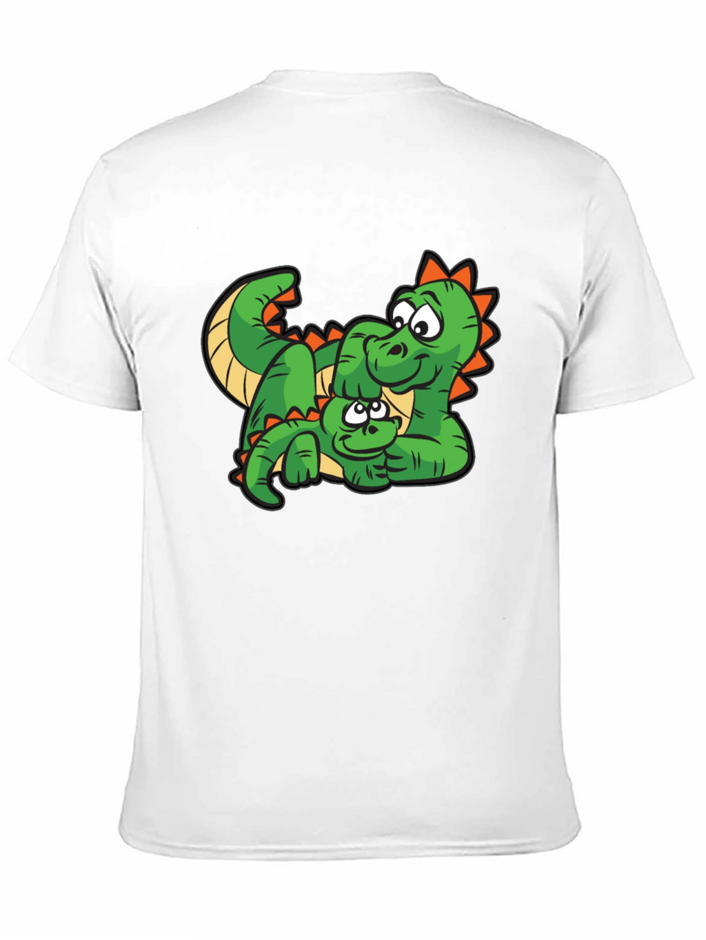 Cartoon Dinosaur Graphic Tee - Black Cotton
