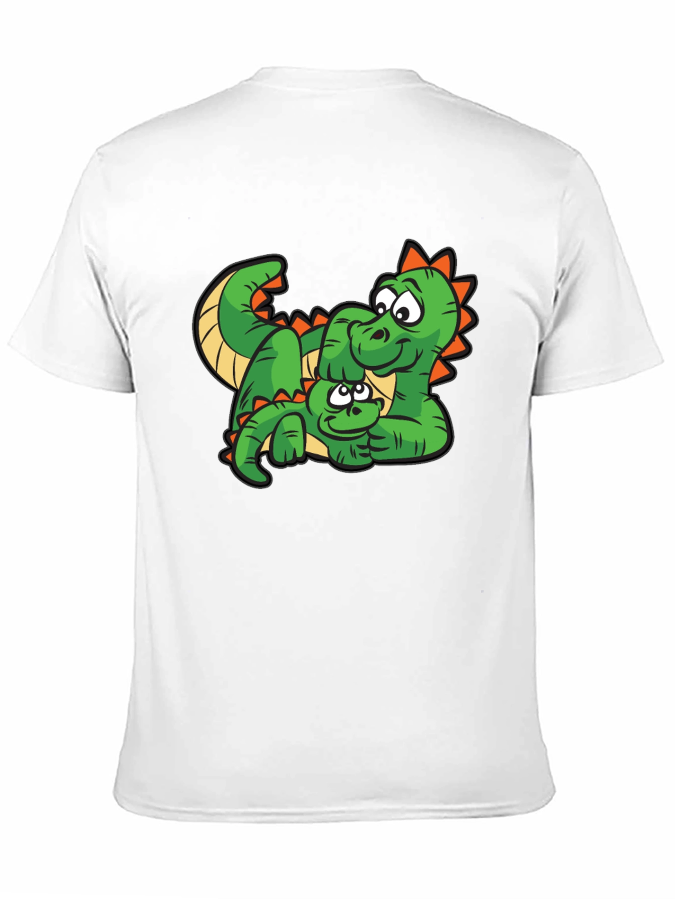 Cartoon Dinosaur Graphic Tee - Black Cotton