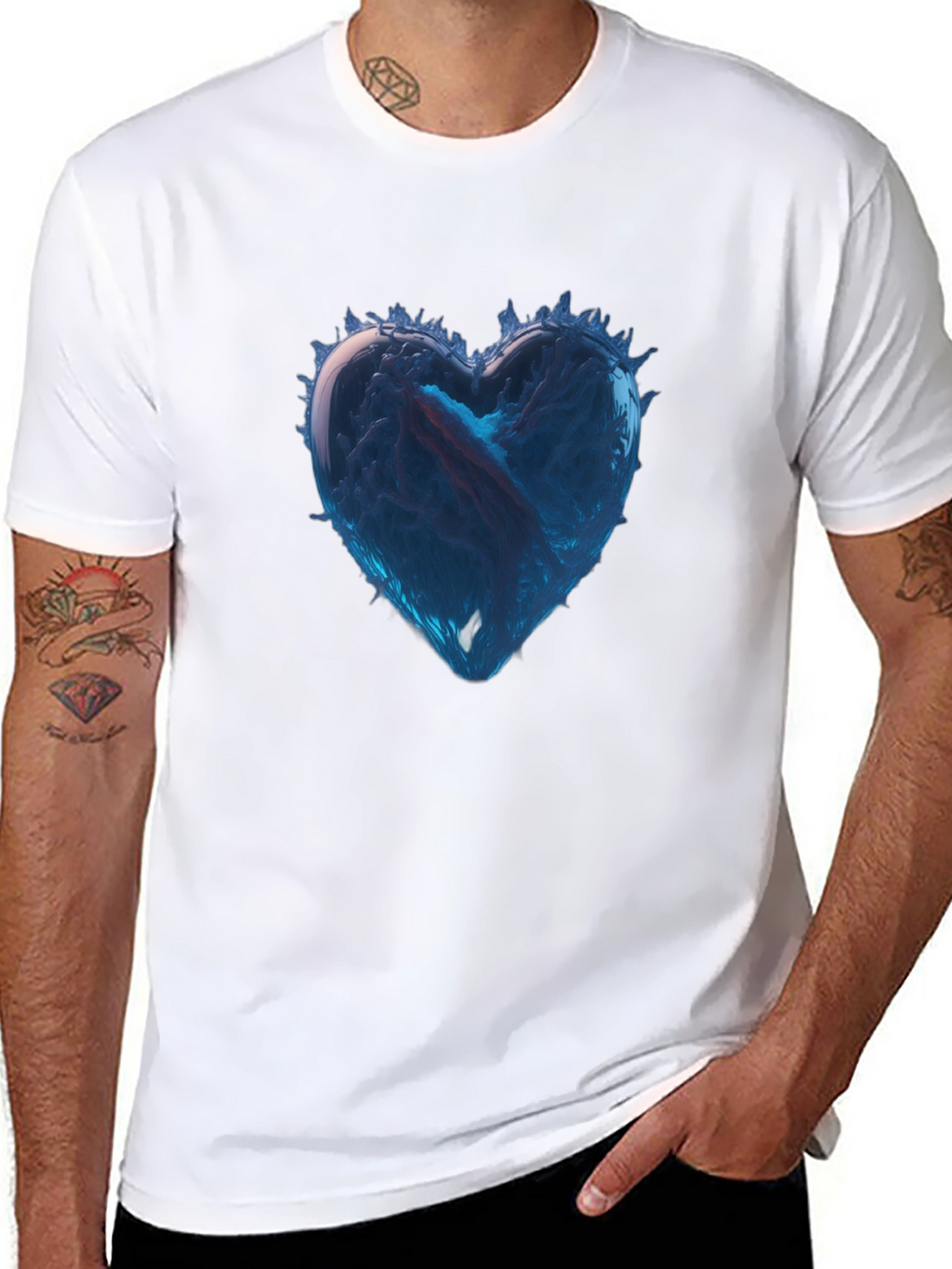 Icy Heart Graphic Tee - Black Cotton Casual