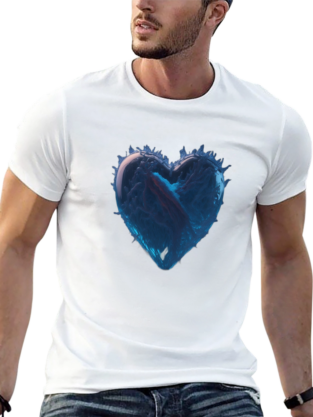Icy Heart Graphic Tee - Black Cotton Casual