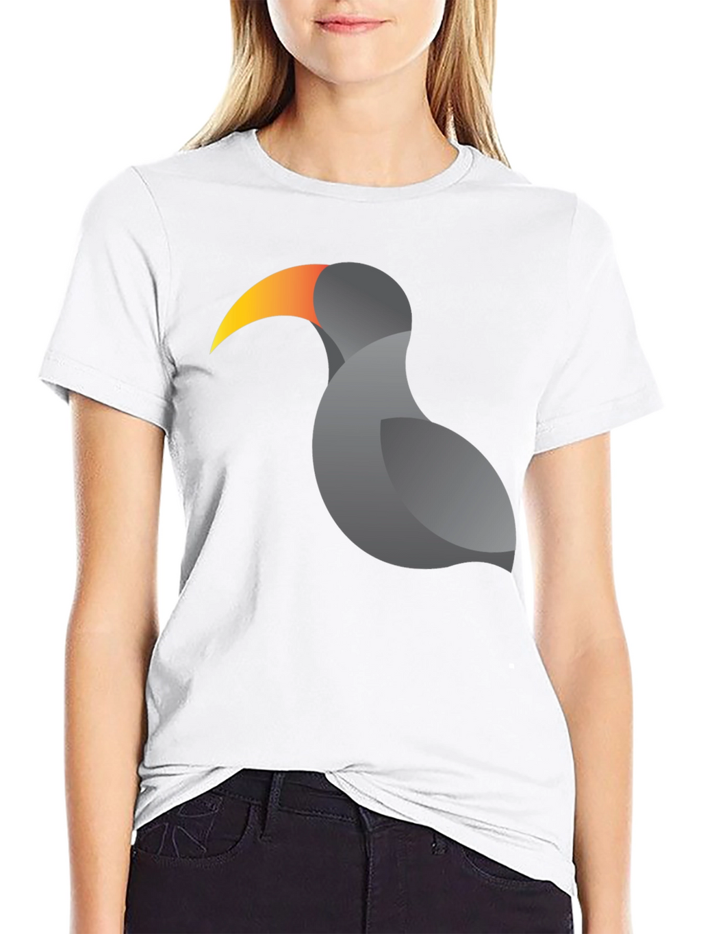 Stylized Toucan Graphic Print Black T-Shirt