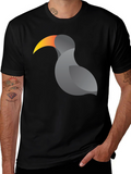 Stylized Toucan Graphic Print Black T-Shirt