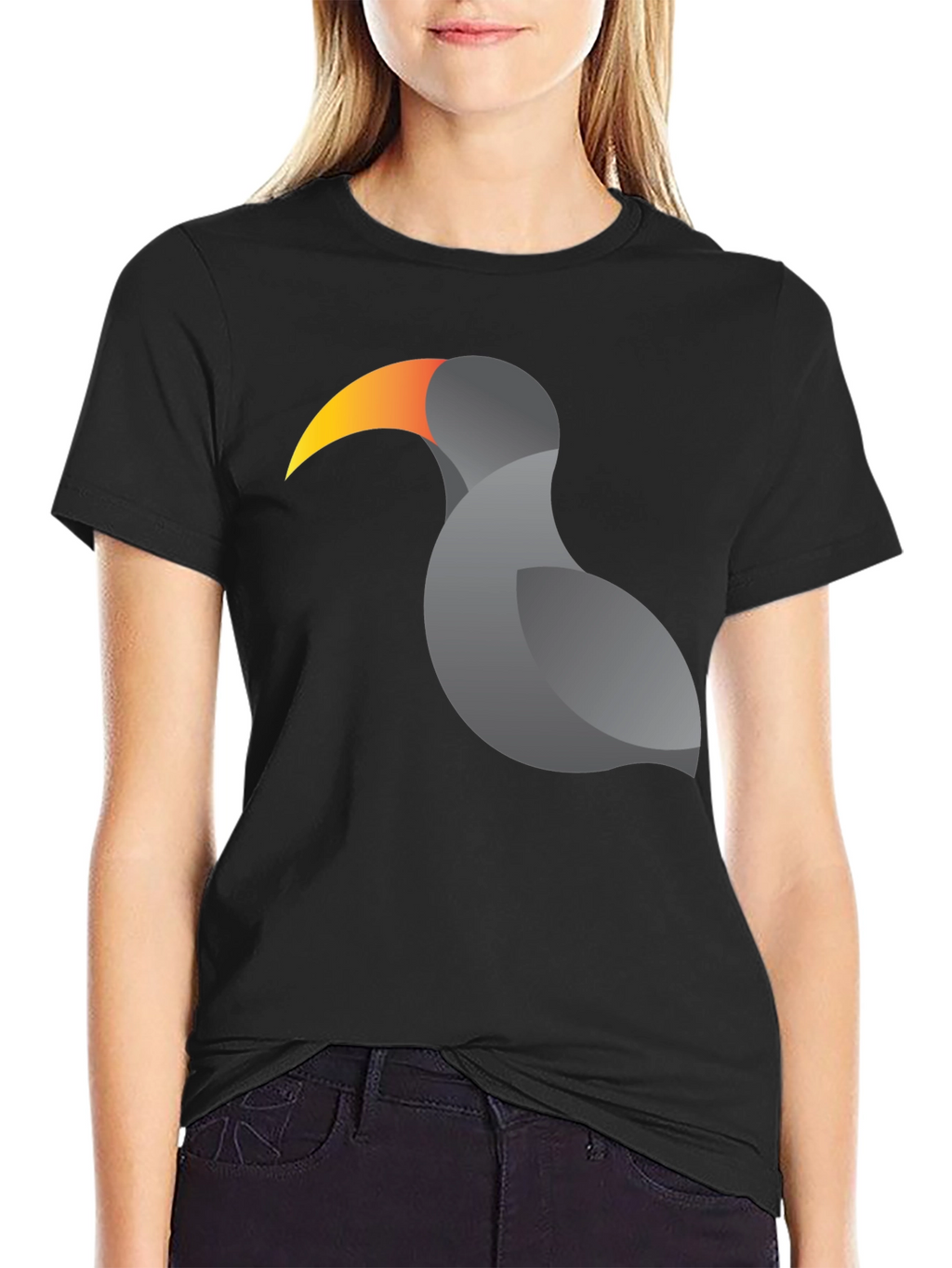 Stylized Toucan Graphic Print Black T-Shirt