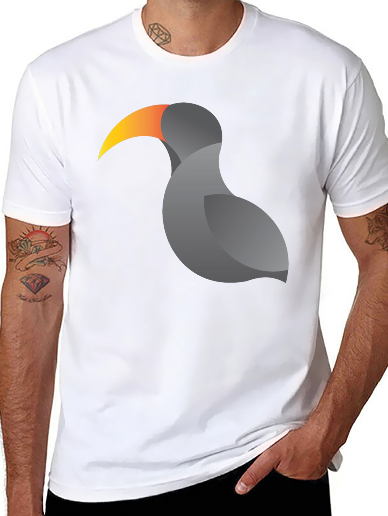 Stylized Toucan Graphic Print Black T-Shirt