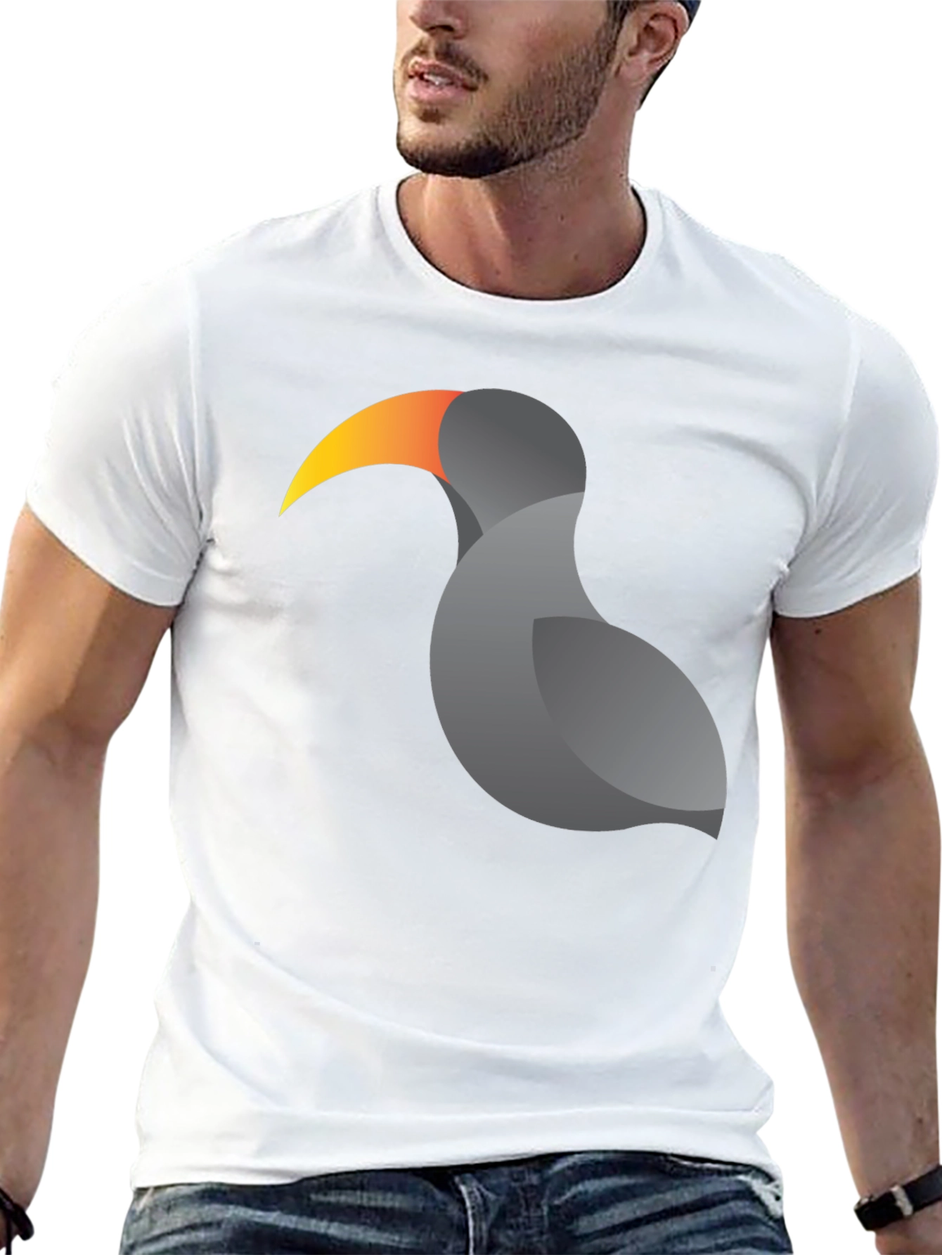 Stylized Toucan Graphic Print Black T-Shirt