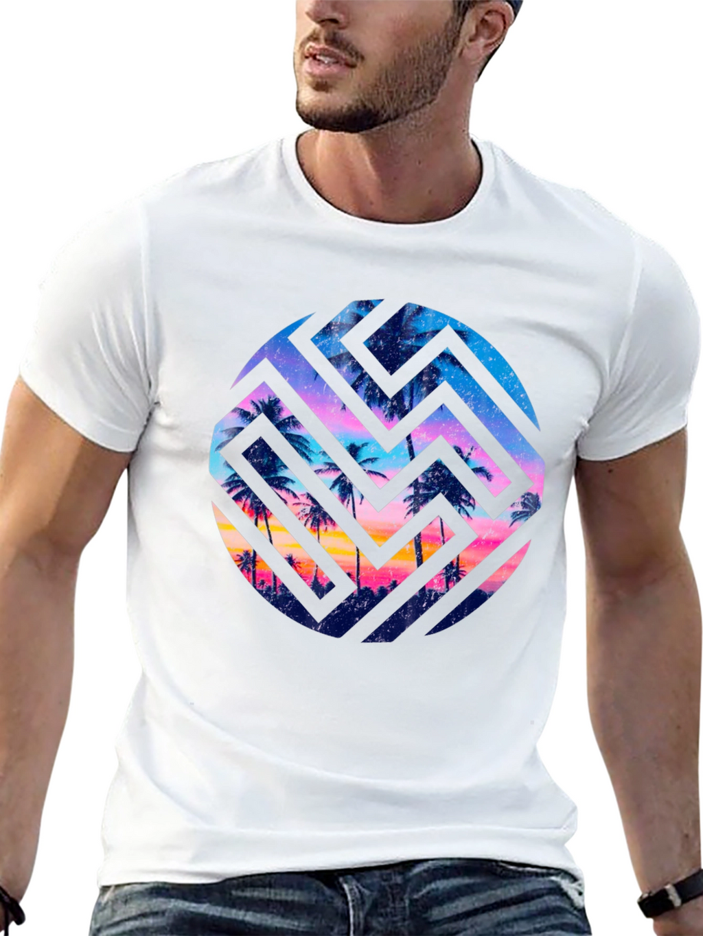 Tropical Maze Graphic Tee - Black